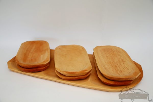 Drewniane talerze - Zestaw grillowy 1+6